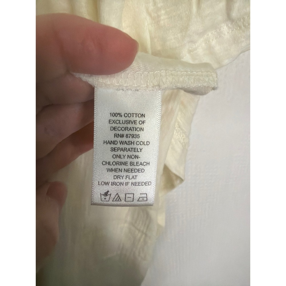 LOGO Lori Goldstein Womens XL Cream Lace Yoke Zip Back Cotton Slub Knit Top - Picture 7 of 9